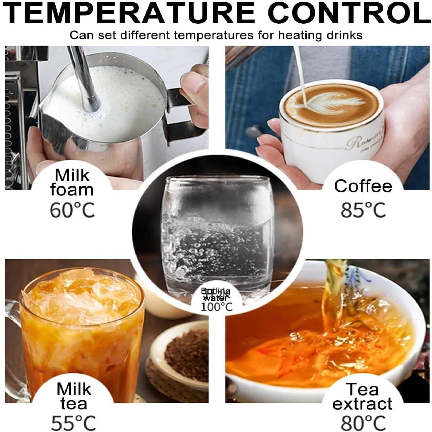 Espumador de Leche eléctrico Profesional, 3 Modos de Funcionamiento, espumador y vaporizador de Leche, Espuma Rica y cremosa, Baristas y Aficionados al café en casa. Ivory