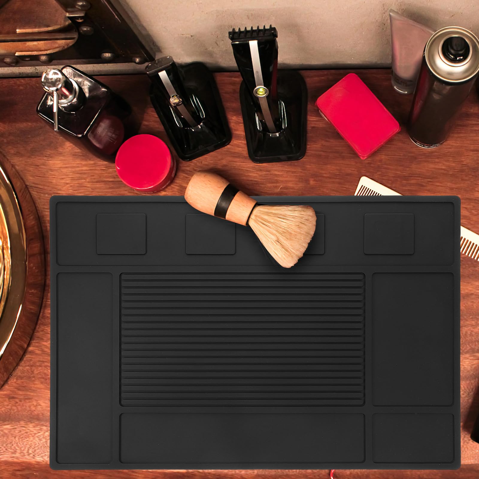STOBAZA Tapis de Coupe Magnétique pour Coiffeurs, Tapis en Silicone Antidérapant, Organiseur pour Tondeuses et Accessoires, Station de Coiffure Professionnelle