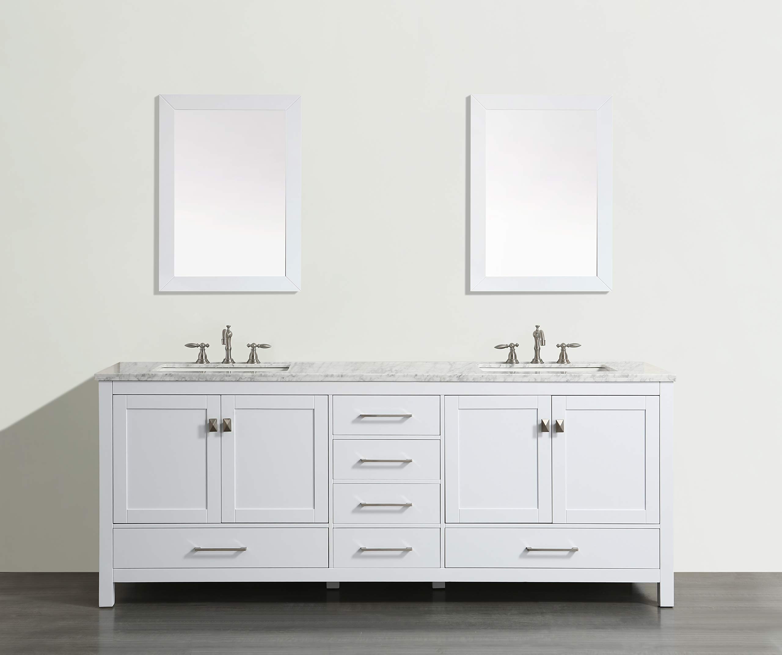 Amazoncom Eviva Aberdeen 78 Inch White Transitional Double Sink Bathroom Vanity With White Carrara Marble Countertop And Undermount Porcelain Sinks Home Kitchen