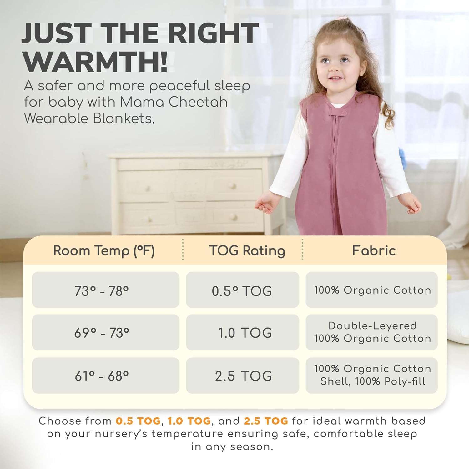 Mama Cheetah Toddler Sleep Sack with Feet in 1.0 Tog Organic Cotton for Boys and Girls, Baby Sleep Bag with Legs and 2-Way Zipper, Early Walker Medium