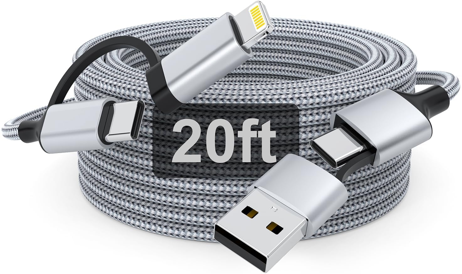 MTAKYA 20 FT iPhone Charger Cord, USB-C to Lightning & USB-C 2-in-1 Cable, 60W Fast Charging, Braided Extra-Long Charging Cable for iPhone 17/16/15