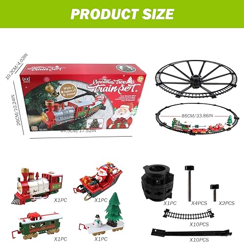 Miniatura 7 de Juego de tren de Navidad, juguete eléctrico de tren de árbol de Navidad con luz y sonido, juegos colgantes para alrededor del árbol, niños y niñas