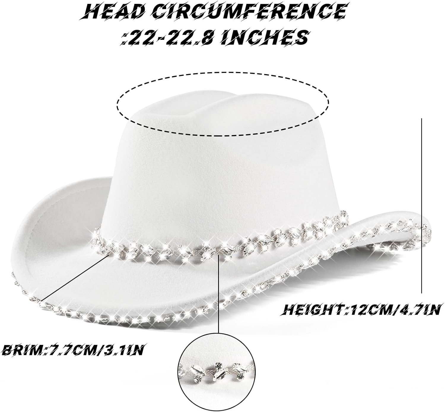 Womens Rhinestone Cowboy Hat Wide Brim Diamond-Glitter-Western-Cowgirl Hat Bling for Women - Image 5
