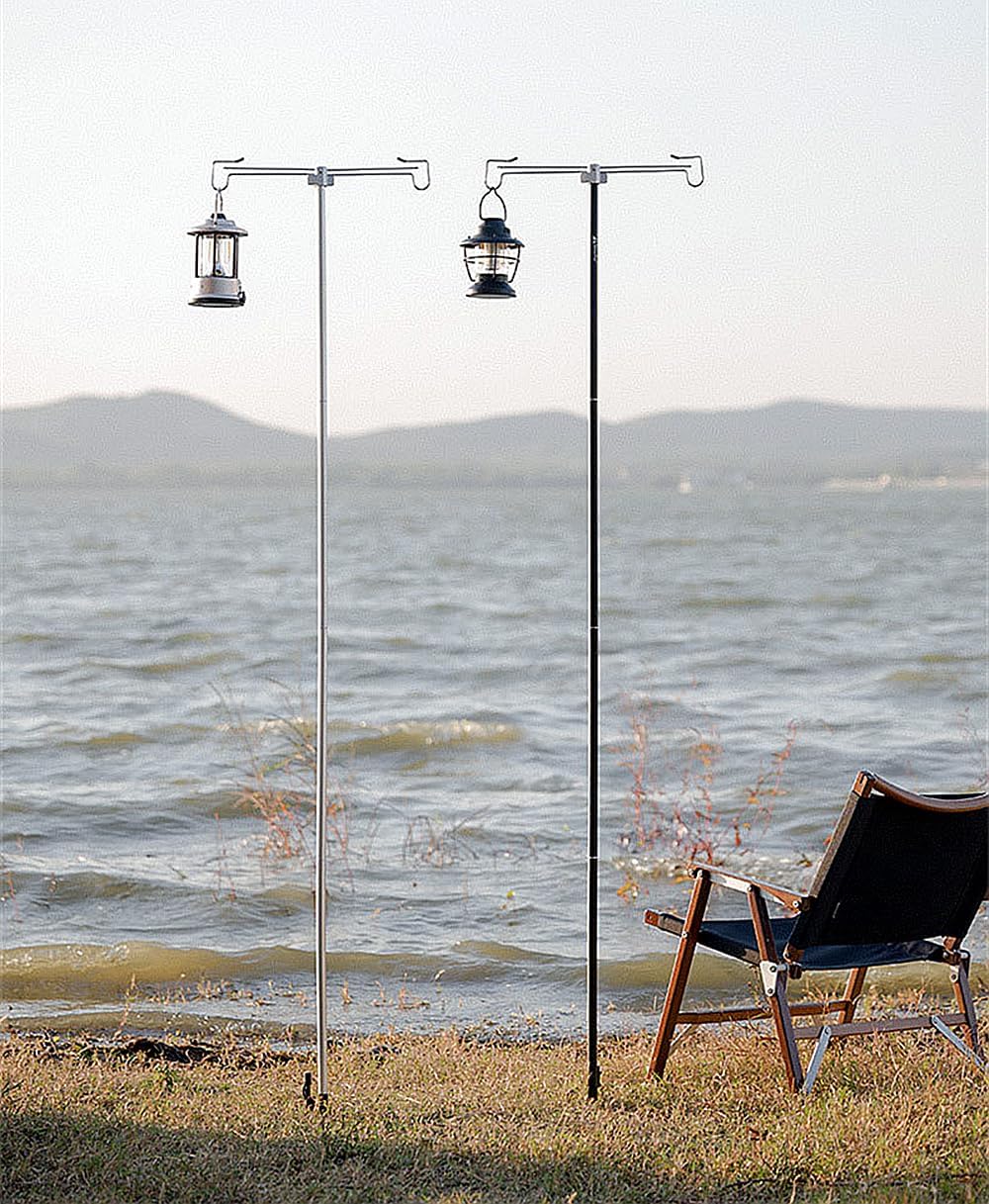 Lantern Stand Pole Outdoor Camping Folding Lamp Holder Hook Portable Telescopic Double-end Lighting Pole Retro Light Stand Lantern Hanging Support