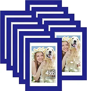 decorUhome 4x6 Picture Frame Set of 10, Display Photos 3.5x5 with Mat or 4x6 Unmatted for Picture Frames Collage Wall Decor, Royal Blue