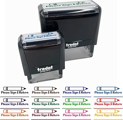 Please Sign and Return Pencil School - Sello de goma autoentintado para la escuela, 2-34 pulgadas, grande, tinta morada