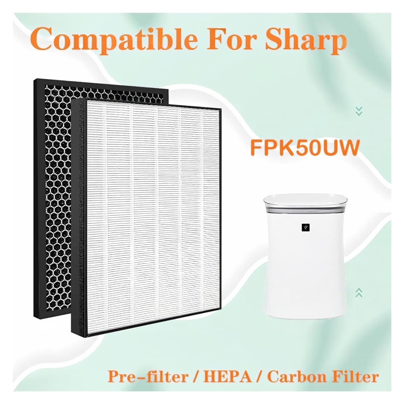 FZ-K50HFU FZ-K50DFU Filtro De Carbón HEPA De Repuesto, For FP-K50UW | Compatible con purificador de aire Sharp, alta eficiencia, bajo nivel de ruido y larga duración.