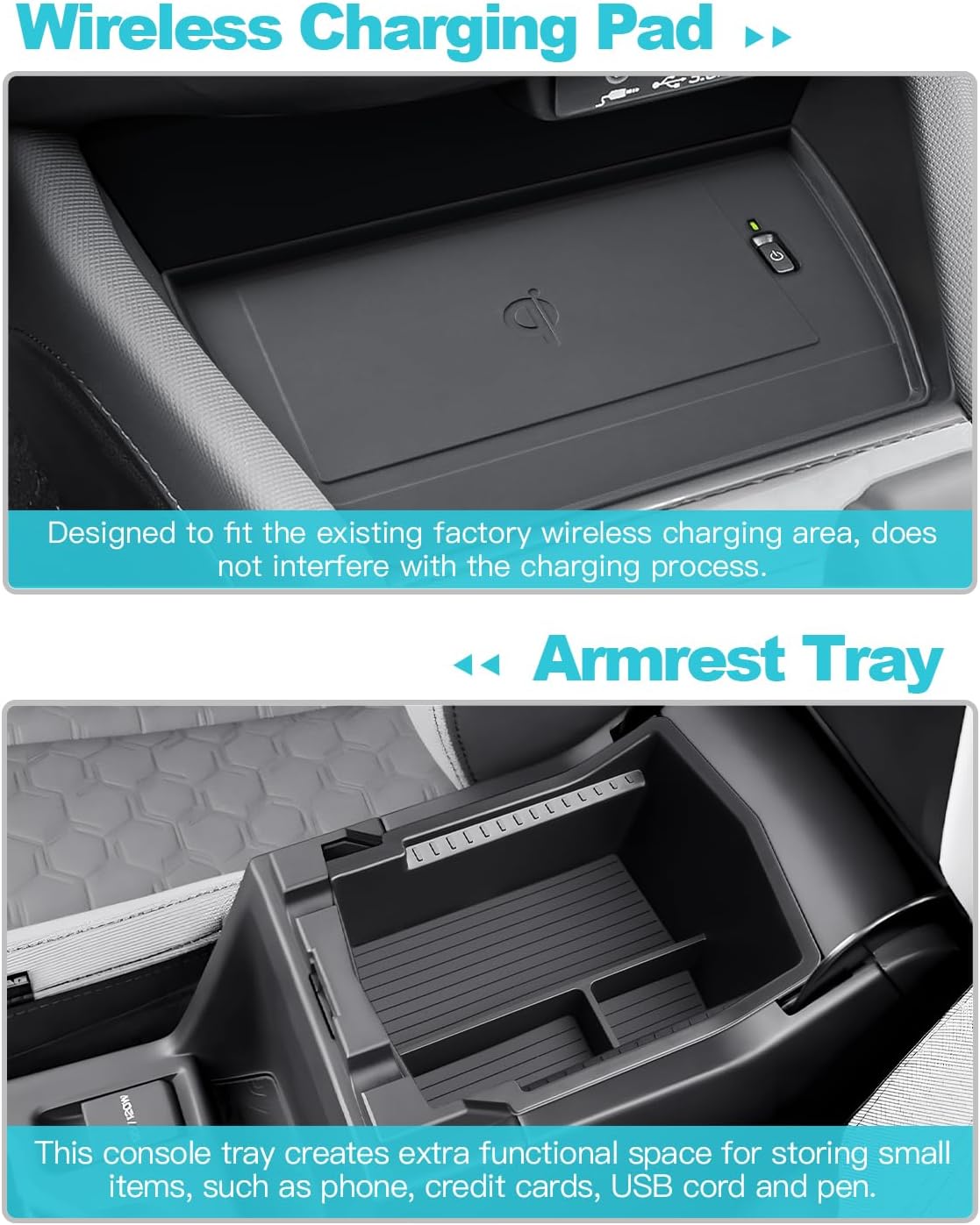 CDEFG 3PCS for 2025 Subaru Forester Center Console Organizer Tray, Forester 2025 Accessories Middle Console Cup Holder Wireless Charging Pad Storage Box(NOT for 2025 Wilderness)