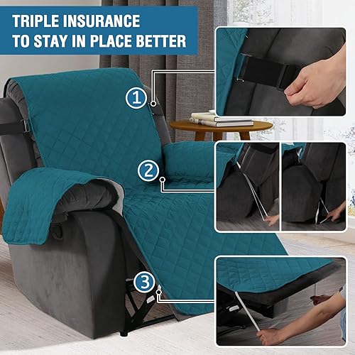 Miniatura 4 de H.VERSAILTEX Fundas acolchadas reversibles para silla reclinable, resistente al agua, protector de muebles, lavable, con correas elásticas, para