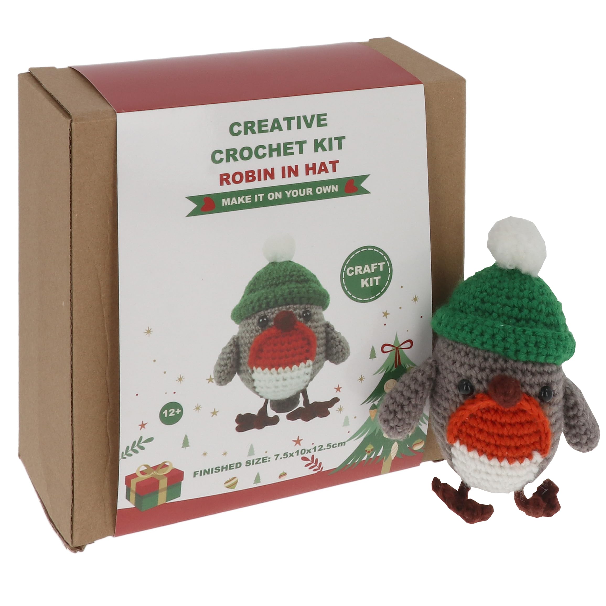 Shudehill Giftware Creative Crochet Kit for Adults – DIY Christmas Robin in a Hat Craft Set, Perfect for Beginners, Includes All Materials & Instructions for a Fun, Easy Crochet Project