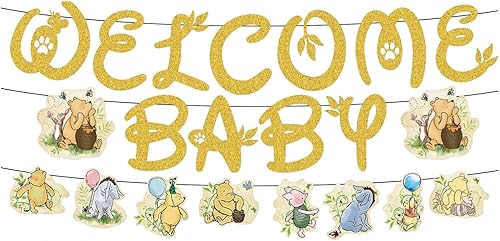 KUNGOON Winnie - Cartel de bienvenida para bebé, para Winnie Baby Shower Classic the Pooh 1 St Birthday Party Supplies.(Kit Winnie)
