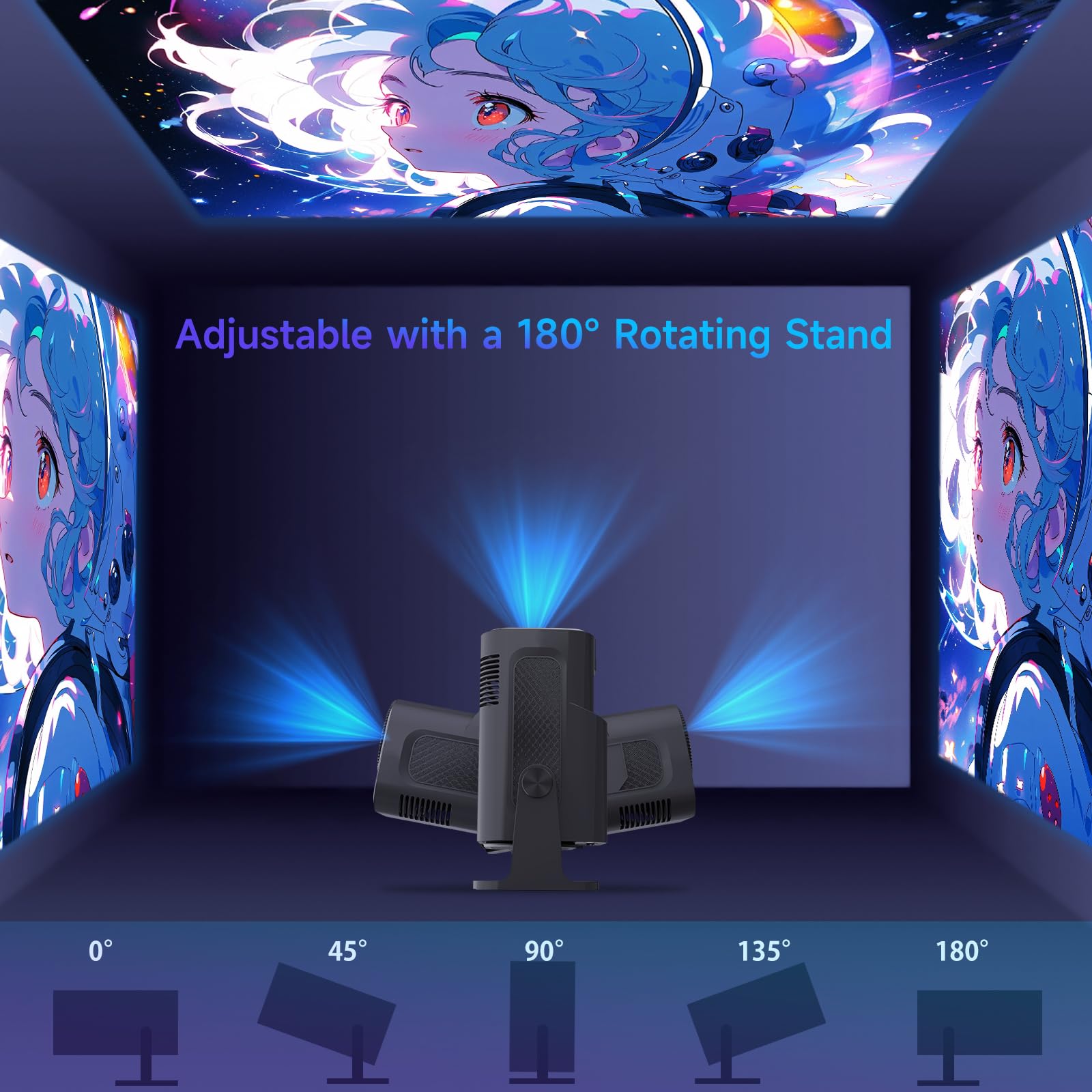 Projektor HY320Pro, obsługa przenośnego projektora 4K 1080P z Wi-Fi i Bluetooth, inteligentny projektor Android TV z automatycznym Keystone, obrotowy o 180°, zewnętrzne projektory wideo do telefonu