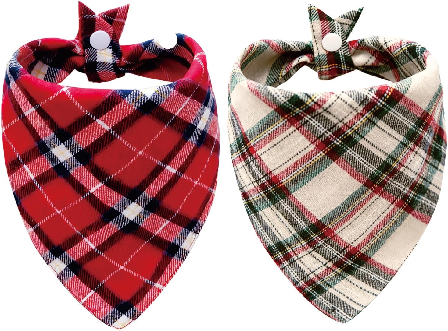 Beige & Navy Plaid Cotton Dog Bandana - Valentine Adjustable Triangular Scarf for Boys and Girls Pets, Soft & Stylish,Medium