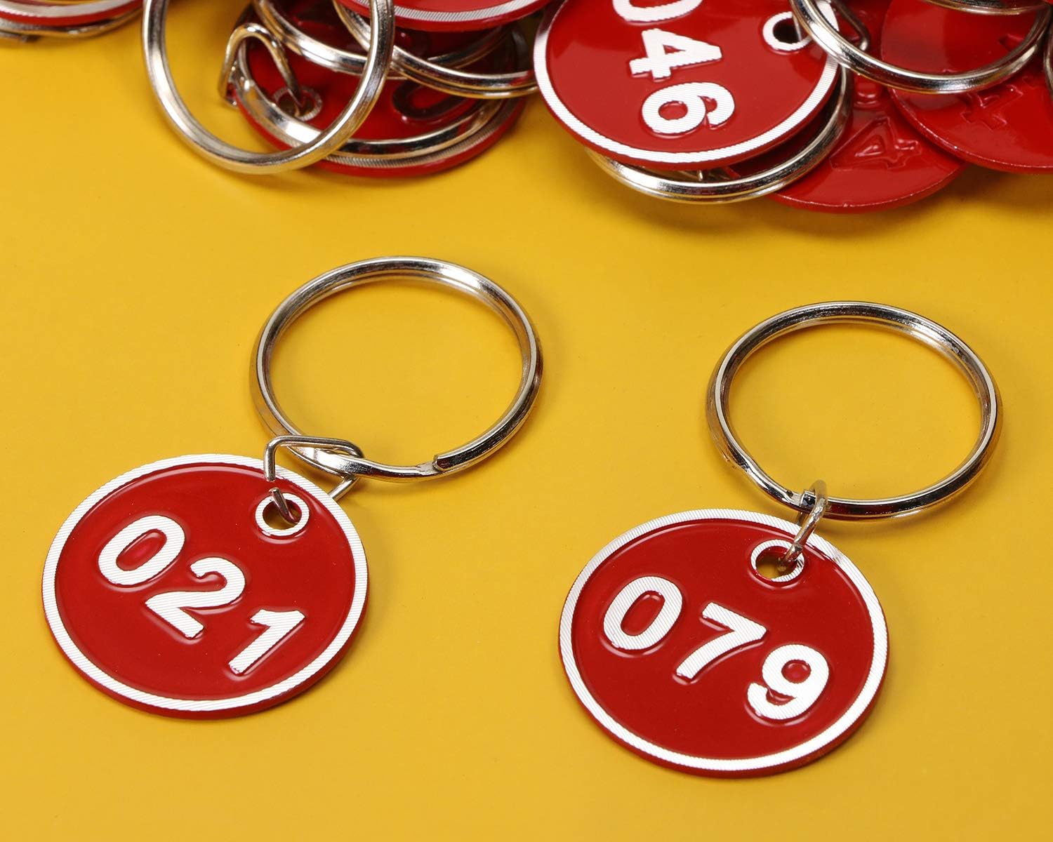 ONLYKXY 1-100 Number Colorful Tough Aluminum Metal Numbered Marking Identification Hang Tags Luggage Labels ID Tag with Split Rings for Organized Coded Key Box Cabinet System Identifier (Red)