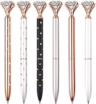 6 PCS Ballpoint Pens Include 6 Pen Refills | Crystal diamond, Metal body, Great gift, For office & school