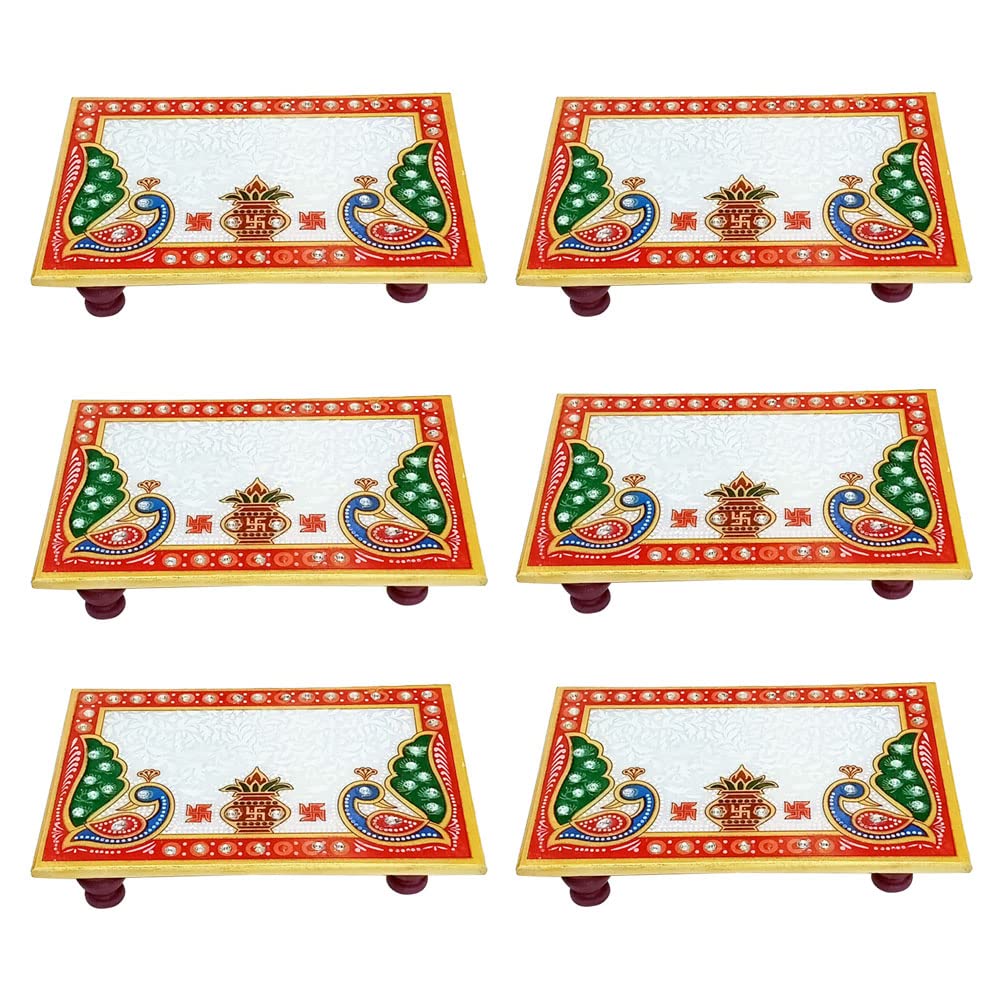 Handicraft Kingdom Peacock Marble Chowki - 9 Pack -6