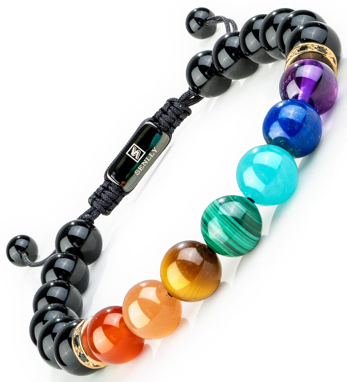 SENLLY 7 Chakra Bracelet - 100% Natural Gemstones - 8mm Beads Yoga Energy Bracelet for Men Women