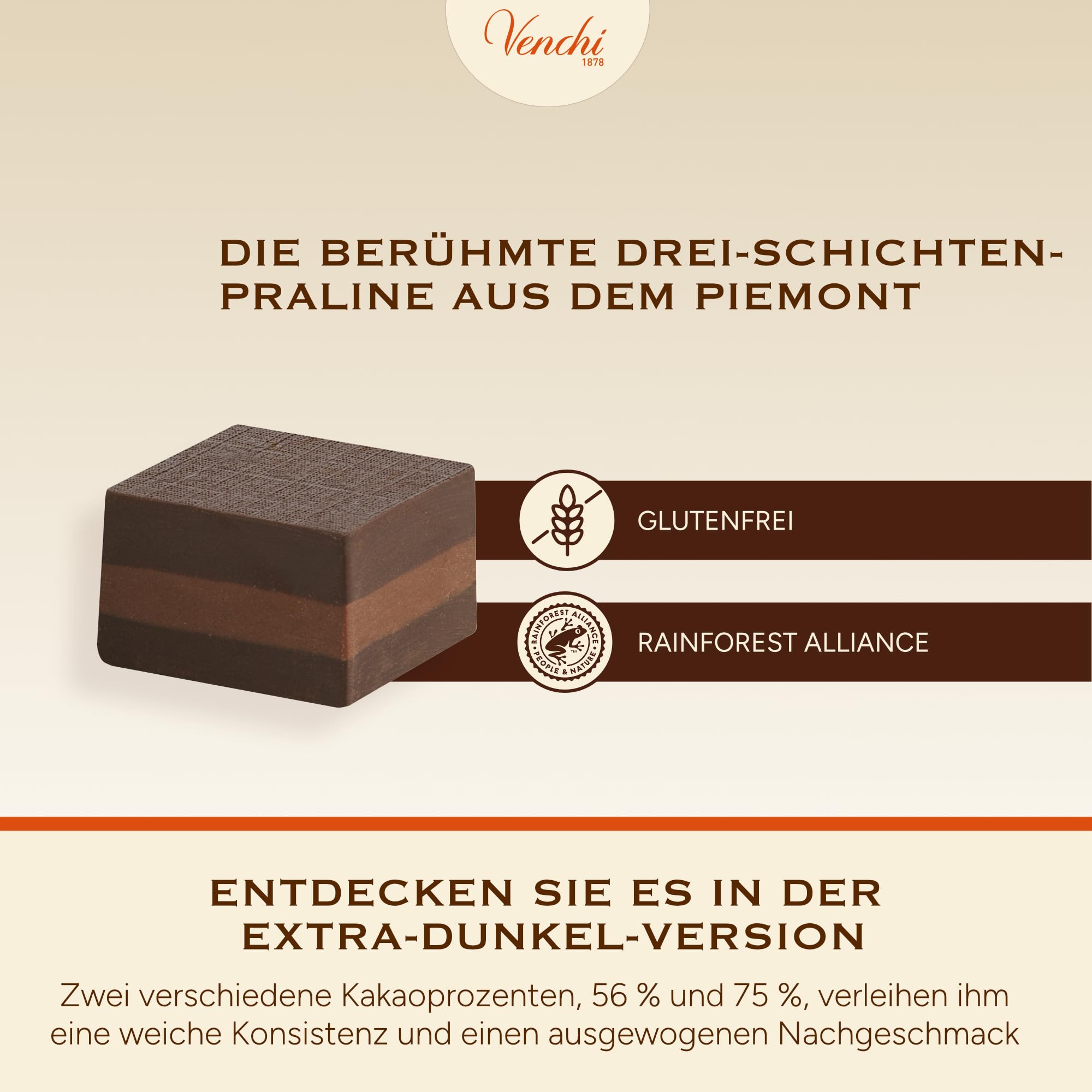 Venchi - Cremino Extra Dunkle Schokolade - Zartbitterschokolade mit Mandelpaste und „Piemontesischer Haselnuss g.g.A.“, 1 kg, glutenfrei, ohne Farbstoffe und ohne Konservierungsmittel