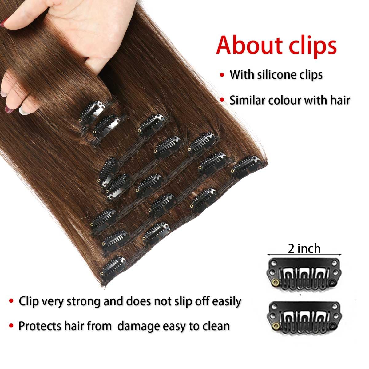 Clip in Hair Extensions Real Human Hair Straight 14 Inch 7pcs 110g Clip ins Hair Extensions Brazilian Remy Human Hair 16 Clips Double Weft Human Hair For Women (14 Inch, #4 Medium Brown)
