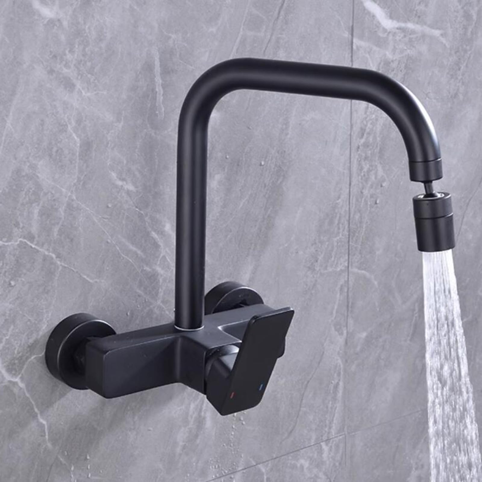 Grifo de Cocina de Pared Negro Giratorio Agua Fría y Caliente Monomando Latón Grifo Pared Cocina-Negro