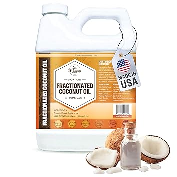 Organic Fractionated Coconut Oil 16 oz USP Grade Non-GMO; Cold Pressed | 100% Pure Fractionated Coconut Oil for Skin, Face, Hair, Soap Making | Ideal Carrier for Essential Oils | 16 FL OZ