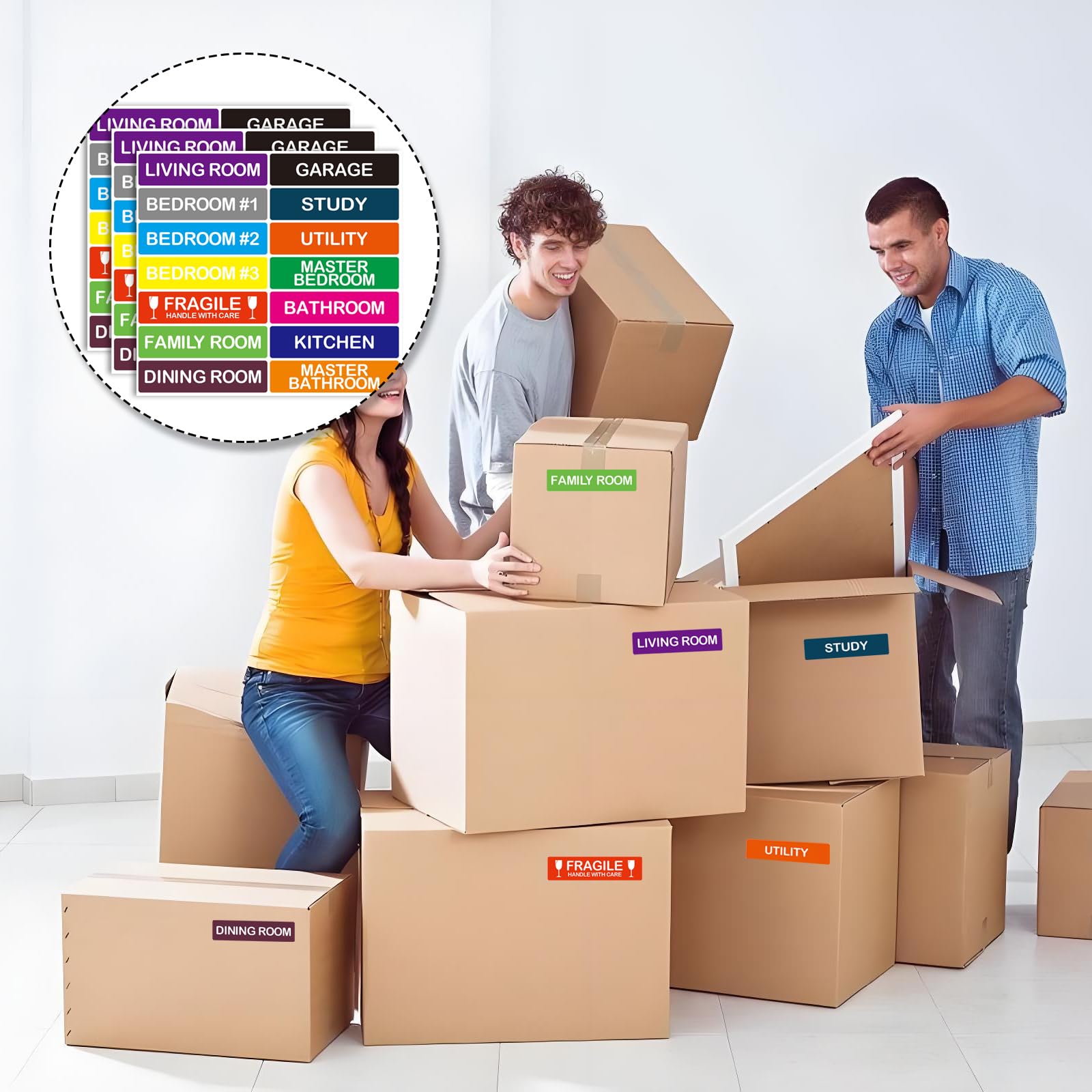Etichette per traslochi, 280 pezzi, adesivi codificati a colori, etichette per traslochi, etichette adesive fragili per scatole di trasloco, elementi essenziali per la casa