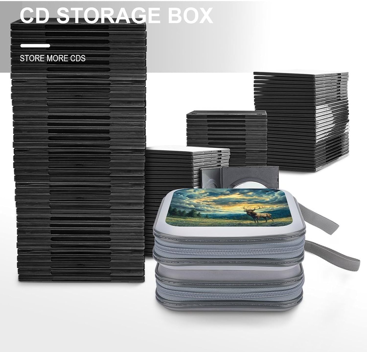 Deers Elks Dusk Clouds Forests Protective CD Case Storage Rack 40 Capacity DVD Holder Organizer Car Travel