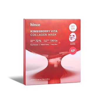 HINCE Kingsberry Vita Collagen Mask 37gx4ea - Hydrating Collagen Face Mask, Pore Firmness, Makeup Prep, Dewy Glow Overnight Facial Mask, Korean Skin Care