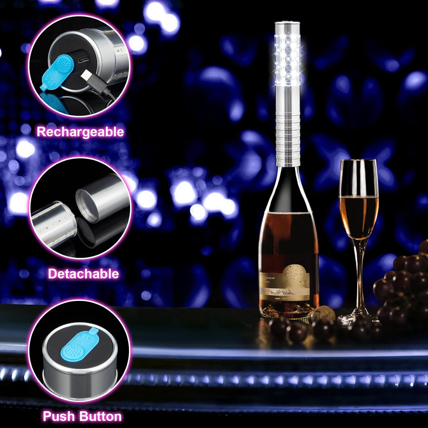 WILON Bottle Service Lights Rechargeable Bottle Service Sparklers Reusable Handheld Girl Lights LED Baton Strobe Light for Parties Bar Club Nightclub Birthday Weddings - Upgraded Version