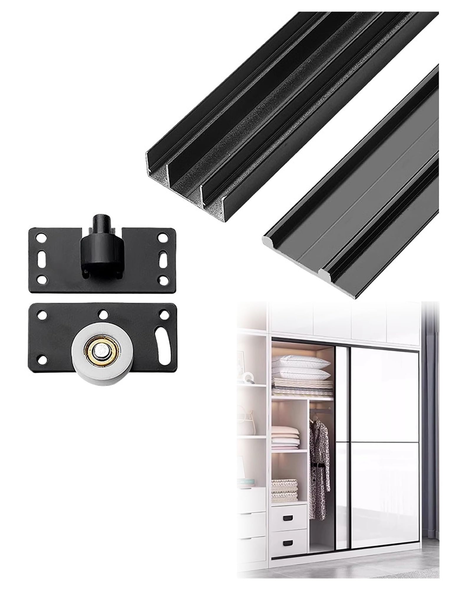 Rail de porte coulissante triple en aluminium argent de 300 cm pour armoire