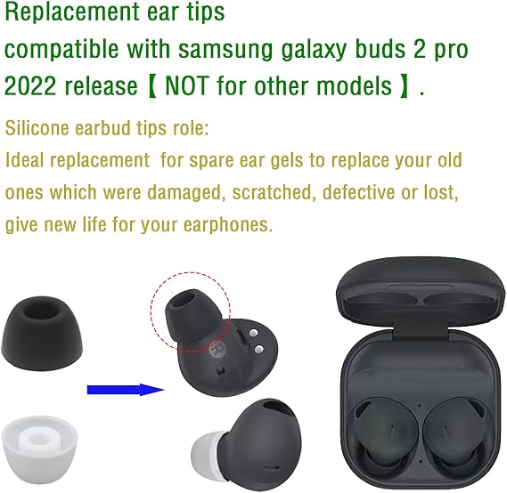交換用イヤホンチップ シリコンGalaxy Buds 2 Proイヤーチップ Samsung Galaxy Buds 2 Proイヤーチップ対応 ヘッドホンラバーチップ イヤホンキャップ 6ペア S/M/L ブラック+ホワイト