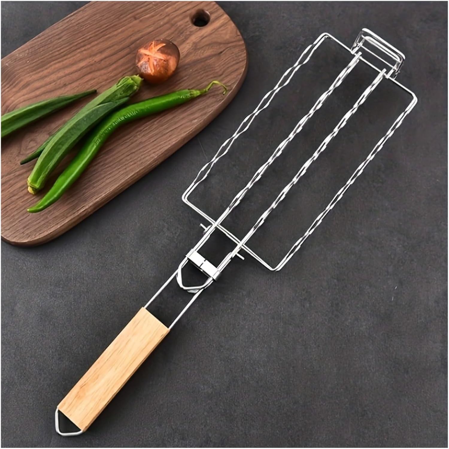 1pc Sausage Barbecue Net BBQ Tool 304 Stainless Steel Hot Dog Rack Detachable Foldable Portable Clip