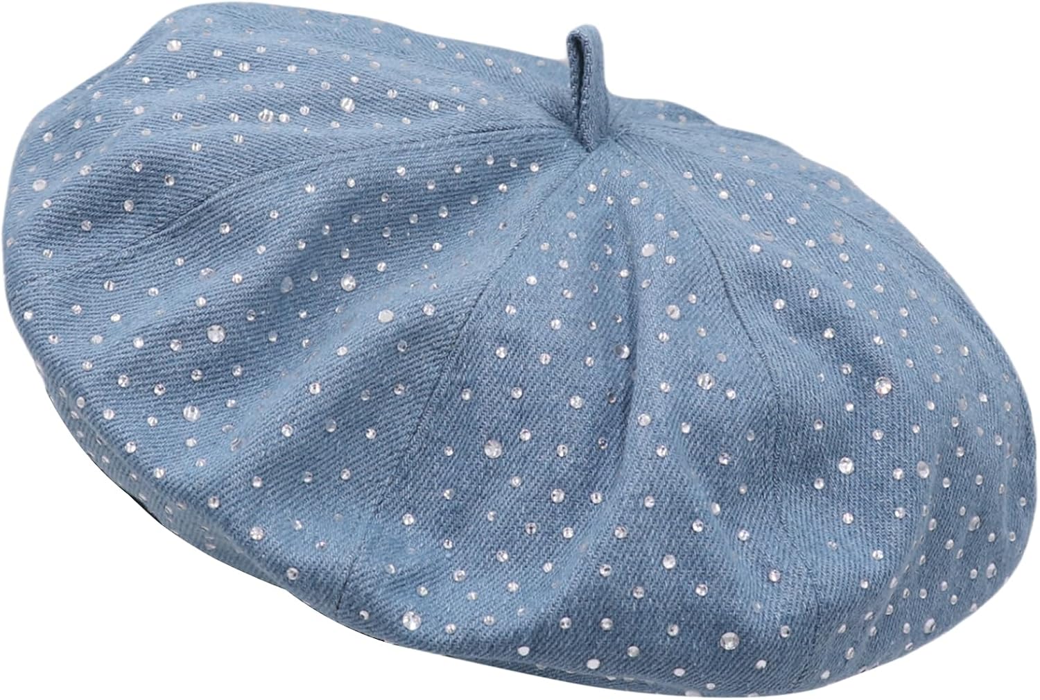 BOLLEY JOSS Women Denim Beret Hat Shiny Studded Crystal Newsboy Hats French Style Octagonal Caps Bling Artist Painter Hats