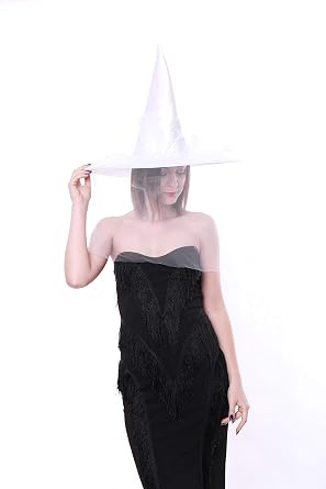 Crazy Night Womens Witch Hat Halloween Costume Witch Hat with Veil White