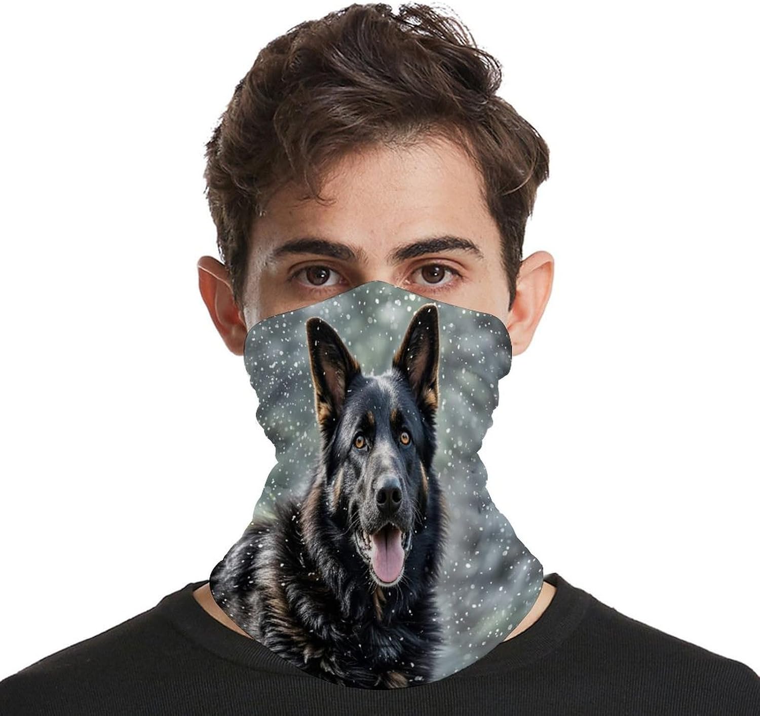 Black German Shepherd Dog Neck Gaiter Face Cover Scarf Multipurpose Sunscreen Breathable Bandana Head Scarfs Soft Sun & Wind-proof Face Mask Gator Scarf for Adult Outdoor