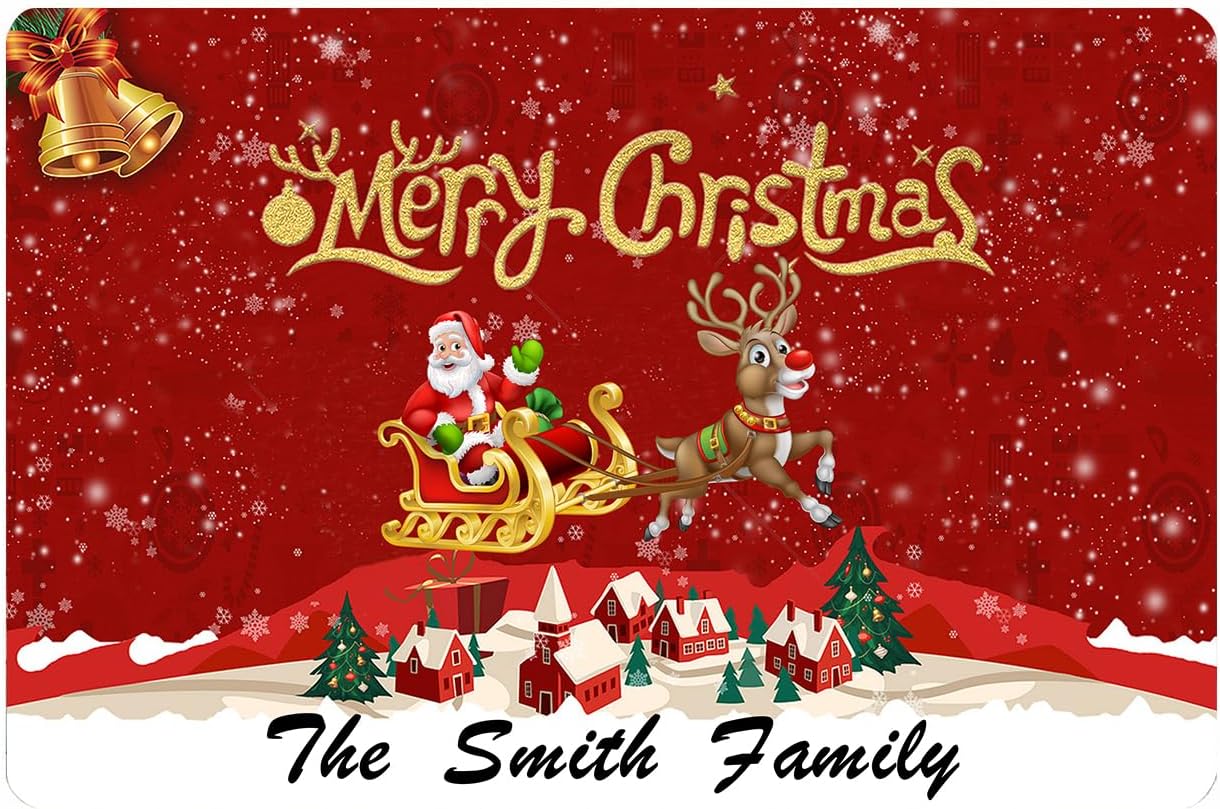 Magimagine Personalized Welcome Outdoor Christmas Mat - Custom Christmas Door Mat for Front Door with Family Name - Christmas Rugs for Home Kitchen Livingroom Easy Clean(18"x30")