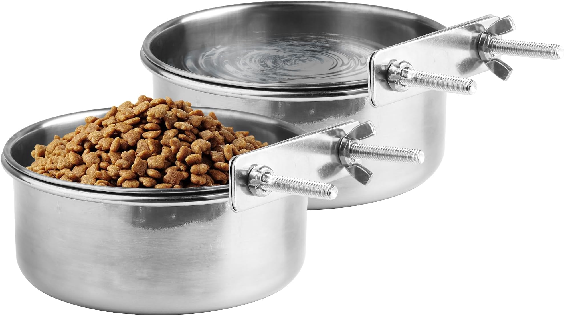 Pet Dog Crate Bowl for Cat Crate Bowl, Bird Bowls, 2 Packs Basic Stainless Steel Pet Bowls for Food and Water, Durable and Easy to Clean Crate Dog Bowl, No Spill Design (20oz)