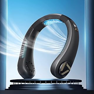 BQYA B10 पोर्टेबल रिचार्जेबल नेक फैन 20hrs प्ले 9000mah USB चार्जिंग बैटरी ब्लेडलेस नेक फैन स्मार्ट मिनी हैंड फ़्री 3 हाई स्पीड फैन लो नॉइज़ 360° कूलिंग (एक साल की वारंटी)