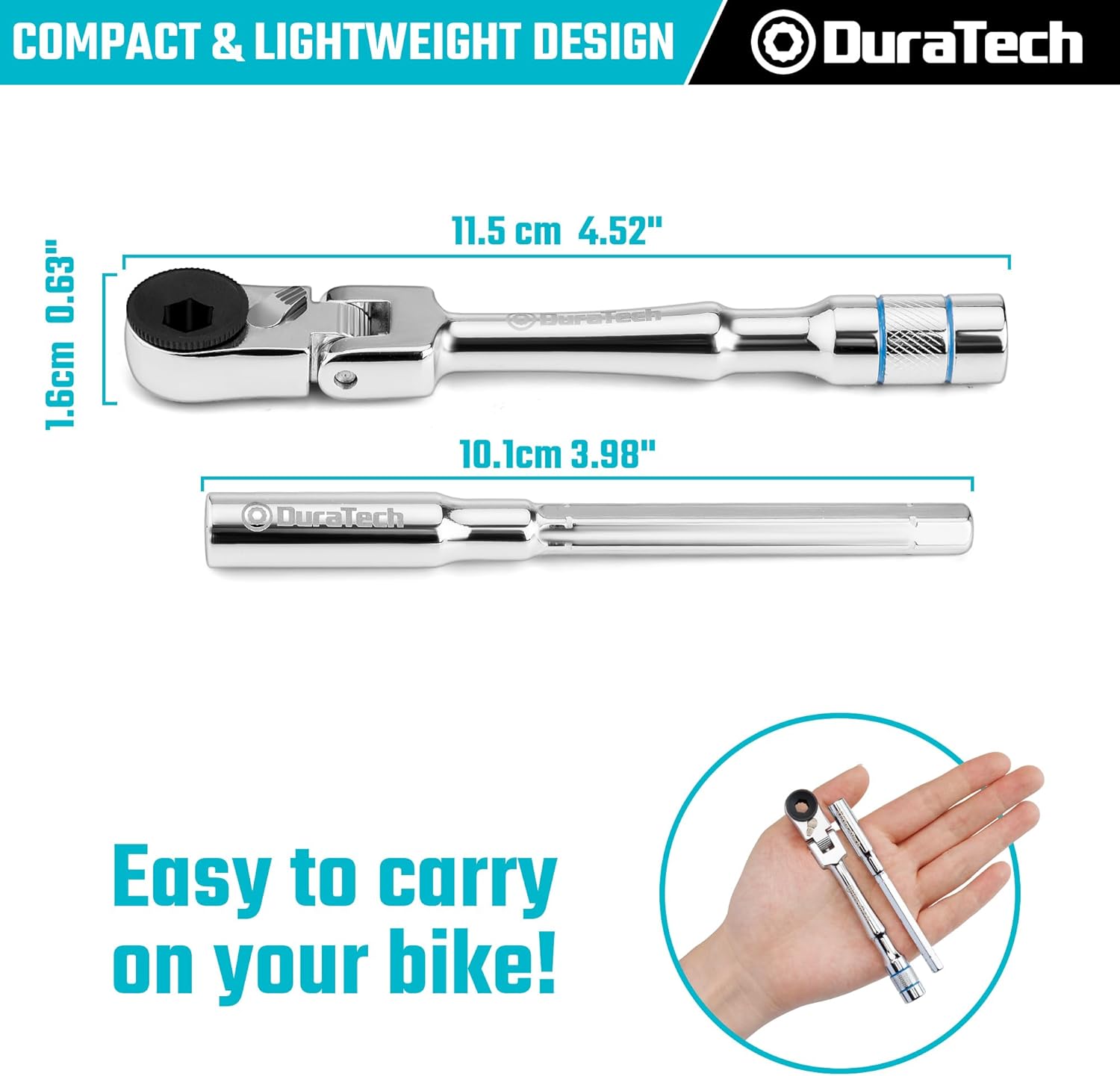 DURATECH 1/4" Flex Head T-Handle Ratchet, Mini Ratchet Wrench with Hex Bit Extension Set, Compatible with Standard 1/4" Hex Bits or Sockets, Portable and Versatile Repair Tool for Tight Spaces