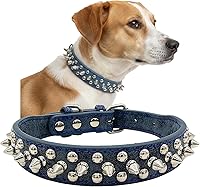 Vista 9 de Collar de perro con tachuelas y tachuelas cromadas redondas antimordeduras (rosa, S)