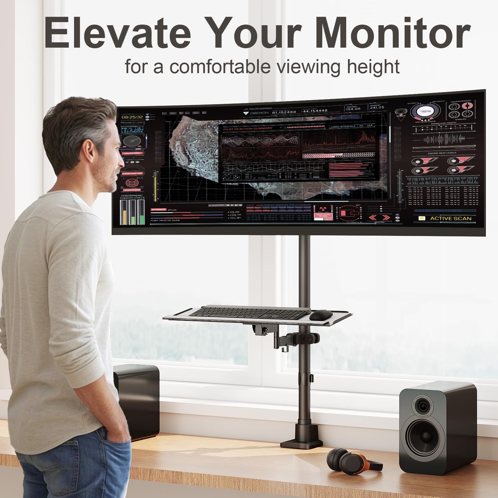 Uchwyt do monitora 1 monitor 24-57 cali – bardzo wysoka regulacja wysokości, stojak na monitor wytrzymuje do 27 kg, czarny