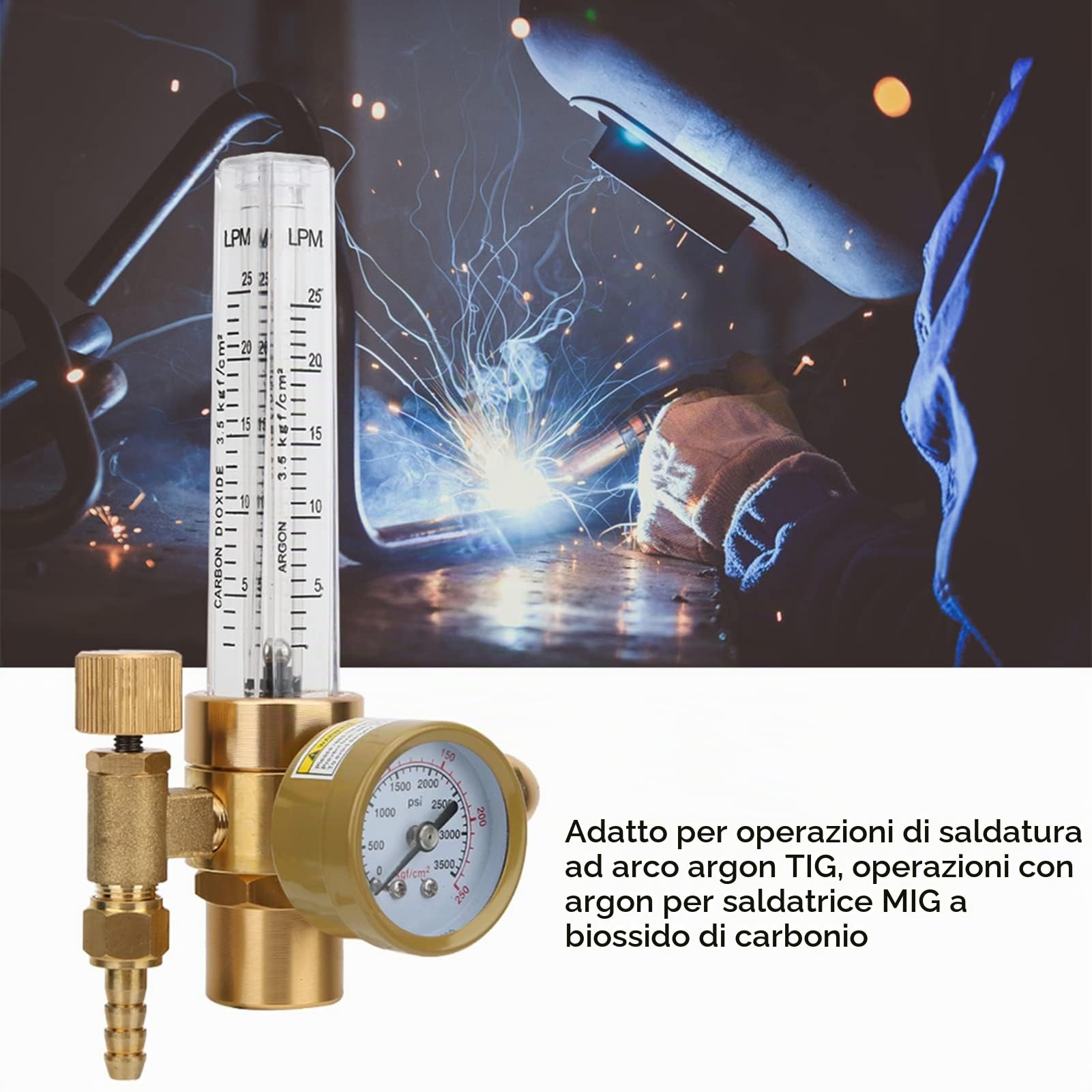 Riduttore Pressione Argon 0-3500 PSI con Manometro, Ottone H59, Attacco CGA580, per Saldatura TIG MIG