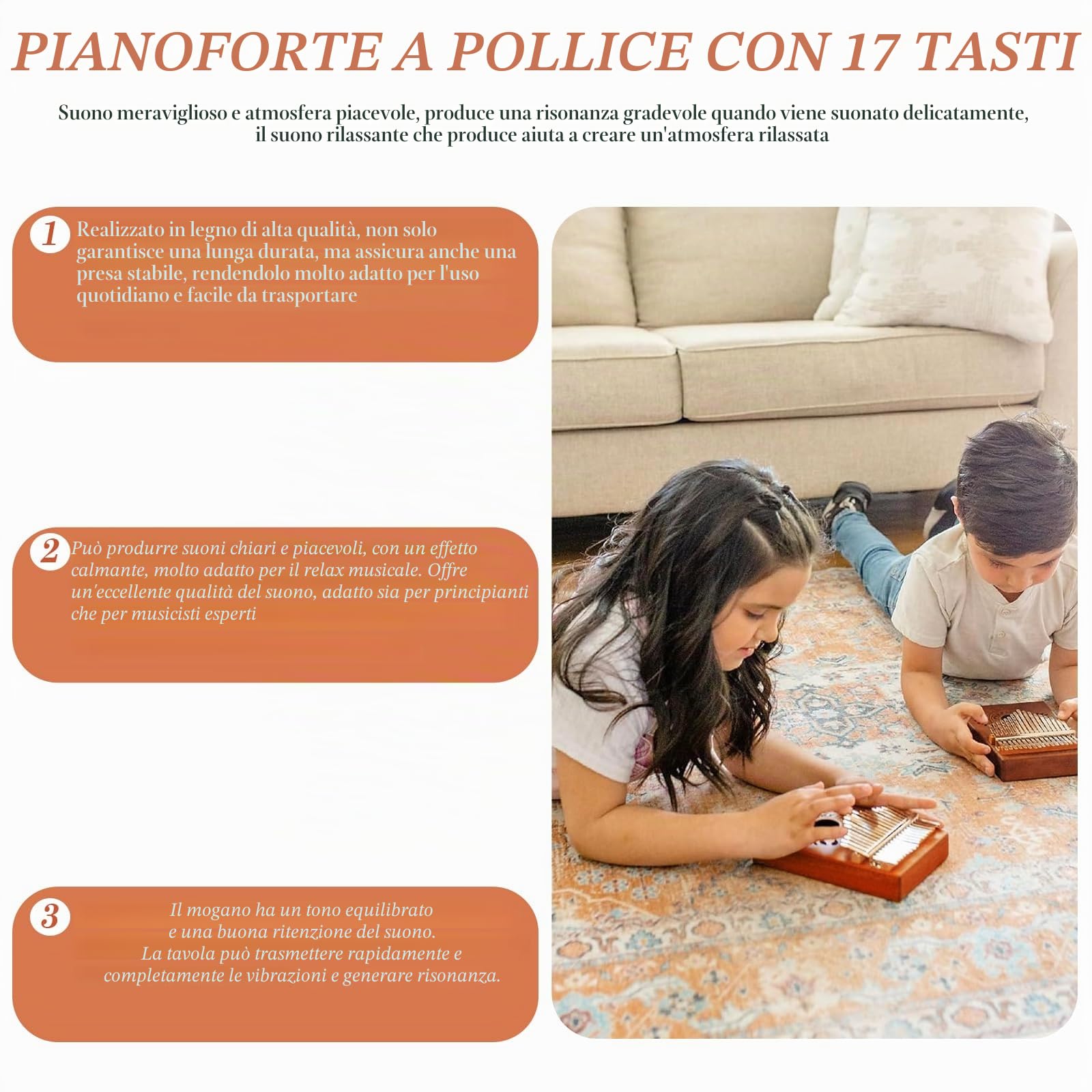 Kalimba 17 chiavi: Mini Kalimba portatile - Piano a pollice - Strumento musicale professionale con pacchetto di apprendimento per bambini e adulti