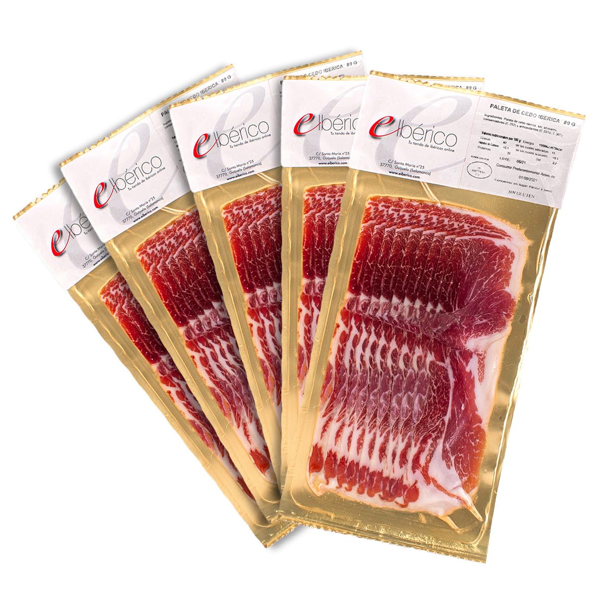 Pack de 5 sobres de Paleta de Cebo Ibérica 50% Raza Ibérica - Sabor Auténtico y Curación Tradicional - Perfecto para Disfrutar en Casa o Regalar - EIbérico