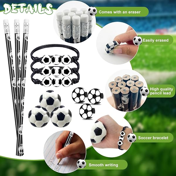 Meanju Calcio 40 Pezzi Compleanno Ragazzo, Matite, Gomme, Mini Pallone, Bracciale, Pallina Anti Stress, Softball, Regalo Compleanno Calcio - 3