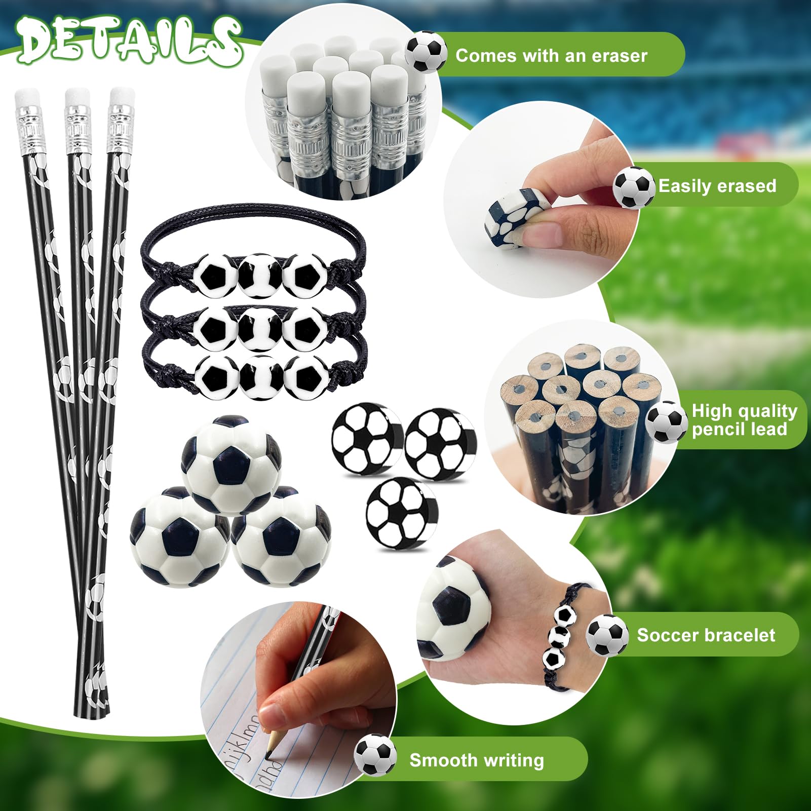 Meanju Calcio 40 Pezzi Compleanno Ragazzo, Matite, Gomme, Mini Pallone, Bracciale, Pallina Anti Stress, Softball, Regalo Compleanno Calcio - 3