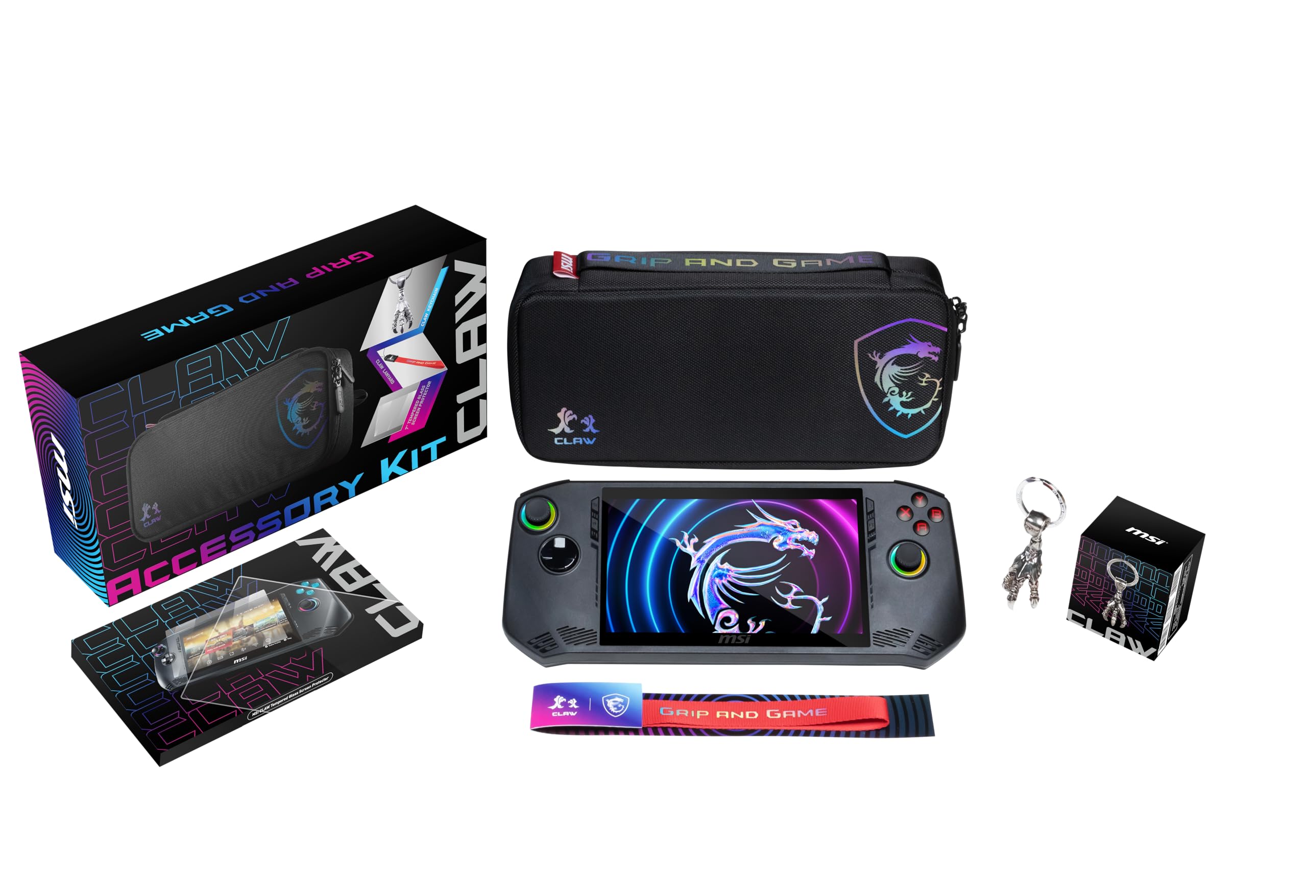 MSI Claw Kit de Accesorios Claw A1M, Funda de Transporte, Protector Cristal Templado, Correa, Llavero, Negro