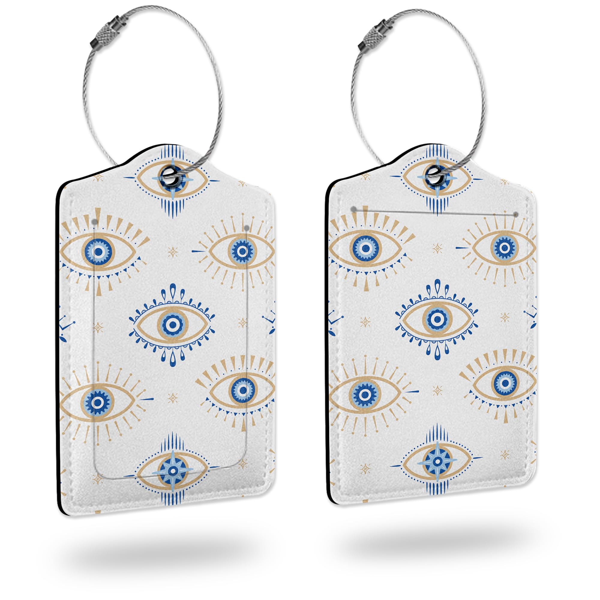 2 Pack Luggage Tags for Suitcases,Evil Eye Pattern Leather Cruise Suitcases Tag with Stainless Steel Loop Privacy Cover ID Label Travel Bag Tags