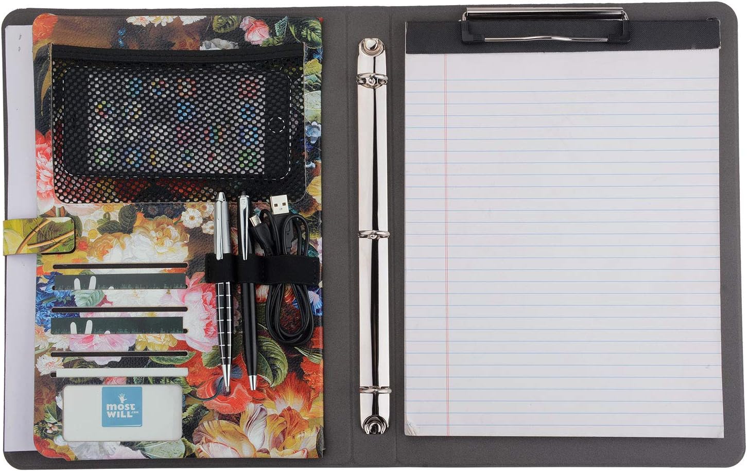 XIAOZHI Professional Portfolio, Floral Painting PU Leather Binder Padfolio, Business Planner Organizer with 3-Ring Binder, Purple, 9.5 x 9.5 x 12.8" : Office Products