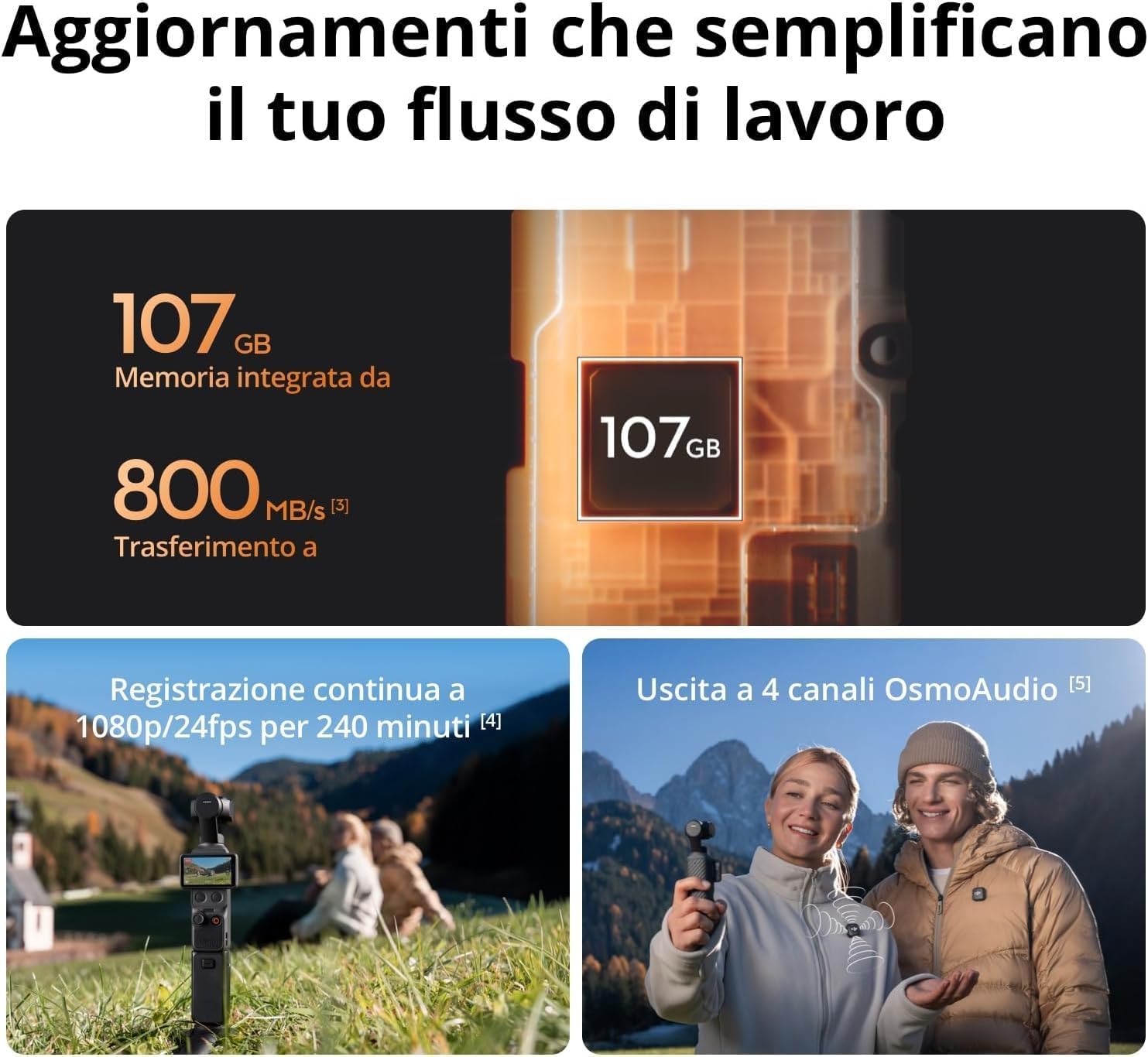 DJI Osmo Pocket 4 Combo Creator Bundle, stabilizzazione a tre assi, Trasmettitore Mic 3, CMOS da 1″ e 4K/240fps, zoom senza perdita 2×, fotocamera stabilizzata tascabile per vlog(Custodia protettiva)